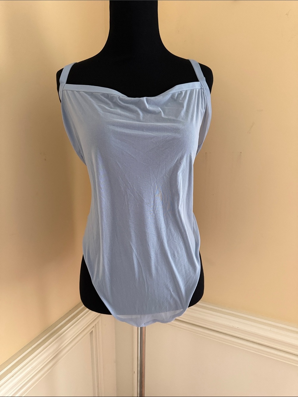 NWT Aerie Smoothiez Light Blue Sheer-Trim Cami‎ Bodysuit Size XL